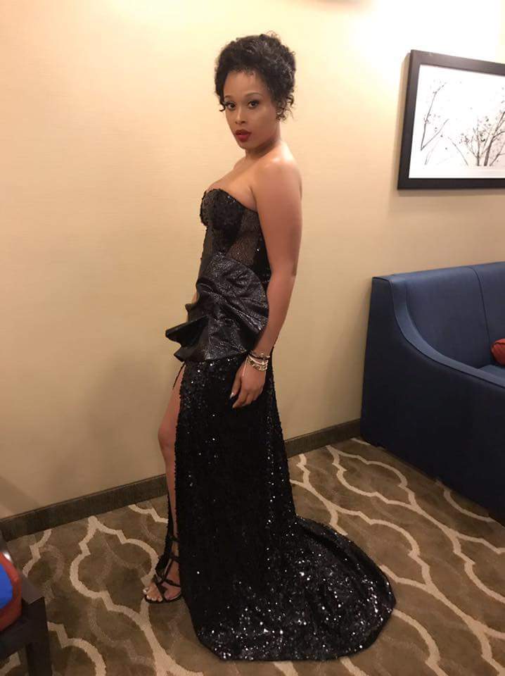 Blondedy Ferdinand on her all black gorgeous dress for the Haitian Movie Awards last night in Boston.  She's nominated for best actress, and won best actress award. What do you think of her dress?